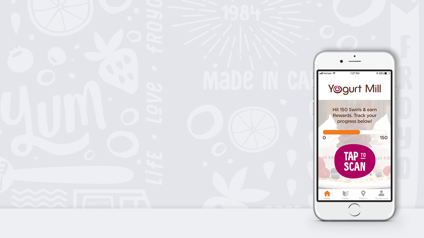 phone with yogurt mill app open to rewards screen