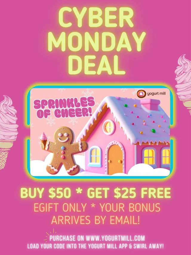Cyber Monday = bonus day! 💌 Buy $50 in e-gifts and get a $25 bonus card delivered by email. Treat someone… or treat yourself 😉