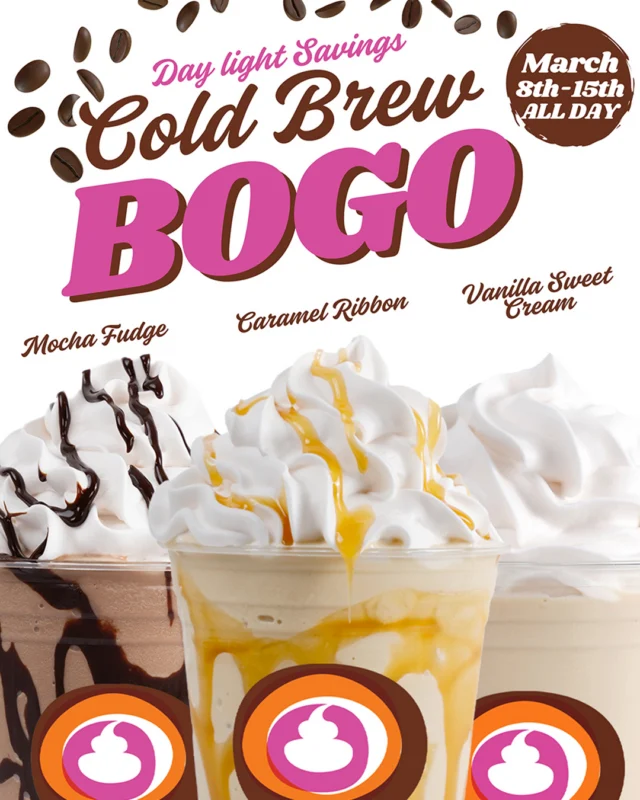 Lose an hour. Gain a cold brew. ☕✨
Buy one, get one FREE
March 8th–15th (all day!)
Because Daylight Savings deserves something bold.
Which one are you grabbing — Mocha Fudge, Caramel Ribbon, or Vanilla Sweet Cream? 👀
Tag your coffee bestie 👇