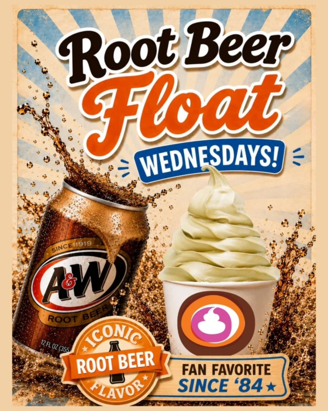 Our fan-favorite, iconic Root Beer Float flavor swirls every Wednesday at all locations! 🍦 Stop by and enjoy the classic flavor that's been a Yogurt Mill favorite for decades. ✨