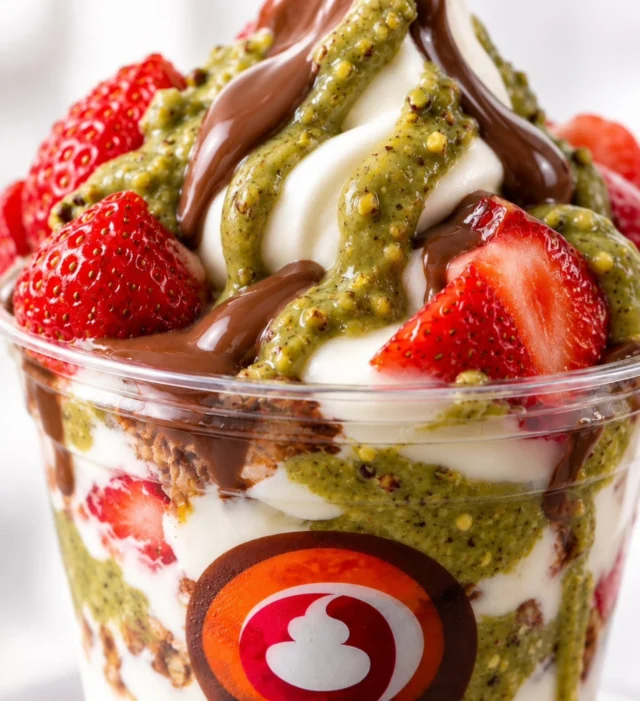 A photo you can taste.😋

The viral Dubai chocolate trend just got the Yogurt Mill treatment. 🍓🍫💚 

Creamy Heavenly Vanilla layered with juicy strawberries, rich Dubai pistachio sauce, and a crackly chocolate magic shell. Every bite is creamy, crunchy,  and completely irresistible!