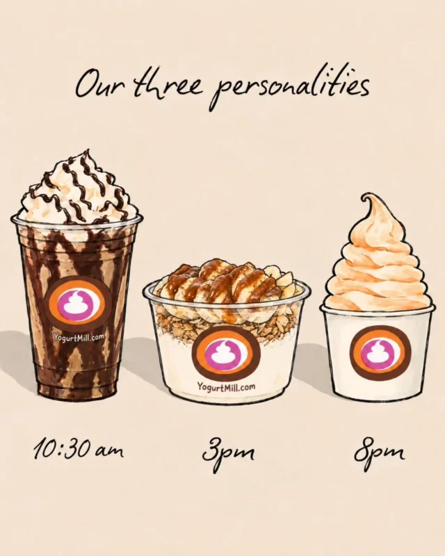 Our three personalities throughout the day 😂
10:30 AM — Caffeinated ☕️ 
3 PM — Balanced 
8 PM — Emotionally attached to FROYO🍦